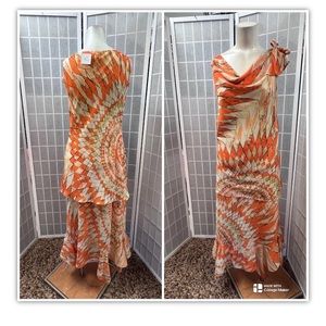 Dress-U, Set Skirt,Top/Skirt,Orange/Beige,size14.: